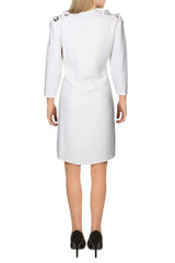 T Tahari V-Neck 3/4 Sleeve Ribbon Shoulder Solid Polyester Dress by Curated Brands