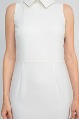 Final Sale Item: T Tahari Collared Sleeveless Tie Neck Bodycon Zipper Back Solid Crepe Dress by Curated Brands