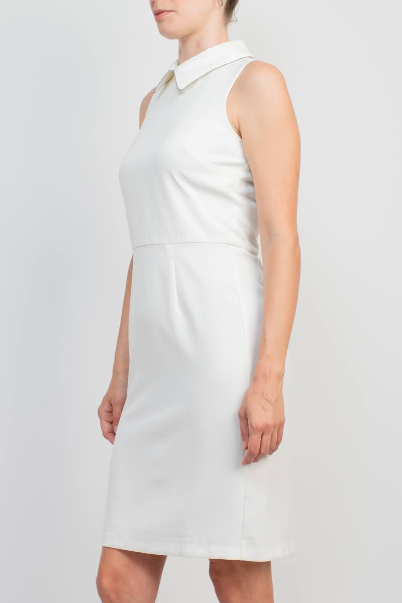 Final Sale Item: T Tahari Collared Sleeveless Tie Neck Bodycon Zipper Back Solid Crepe Dress by Curated Brands