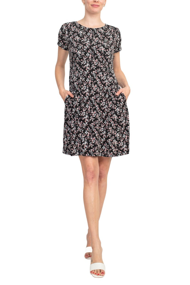 Connected Apparel Floral Soft Dress - Mauve Scuba Crepe by Curated Brands