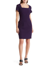 Connected Apparel square neck petal sleeve zipper closure bodycon solid stretch crepe dress by Curated Brands