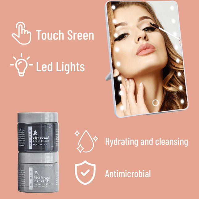 Pursonic Touchscreen LED Vanity Mirror and Luxurious Gel & Mud Face Mask Set by Pursonic