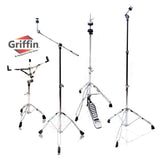 GRIFFIN Cymbal Stand Hardware Pack 4 Piece Set - Full Size Percussion Drum Hardware Kit with Snare Mount, Hi-Hat Pedal, Cymbal Boom, & Straight Stand by GeekStands.com