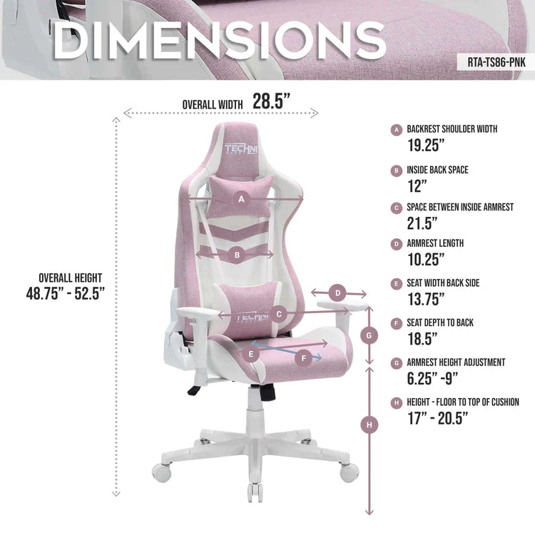 Techni Sport TS86 Ergonomic Pastel Gaming Chair, Pink by Level Up Desks