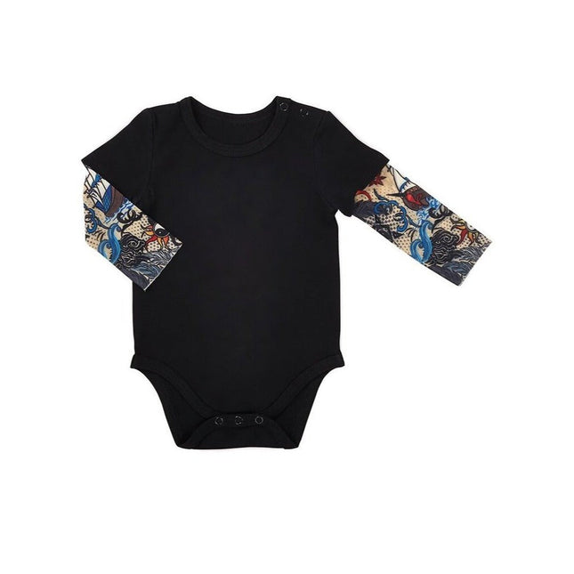 Tattoo Snapshirt Baby Bodysuit in Black | Unisex Size 6-12 Months | Funny Full Sleeve Tattoo Infant Shirt by The Bullish Store