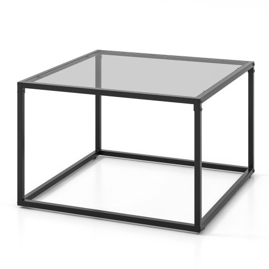 27.5 Inch Home Square Tea Table with Heavy-duty Metal Frame-Gray