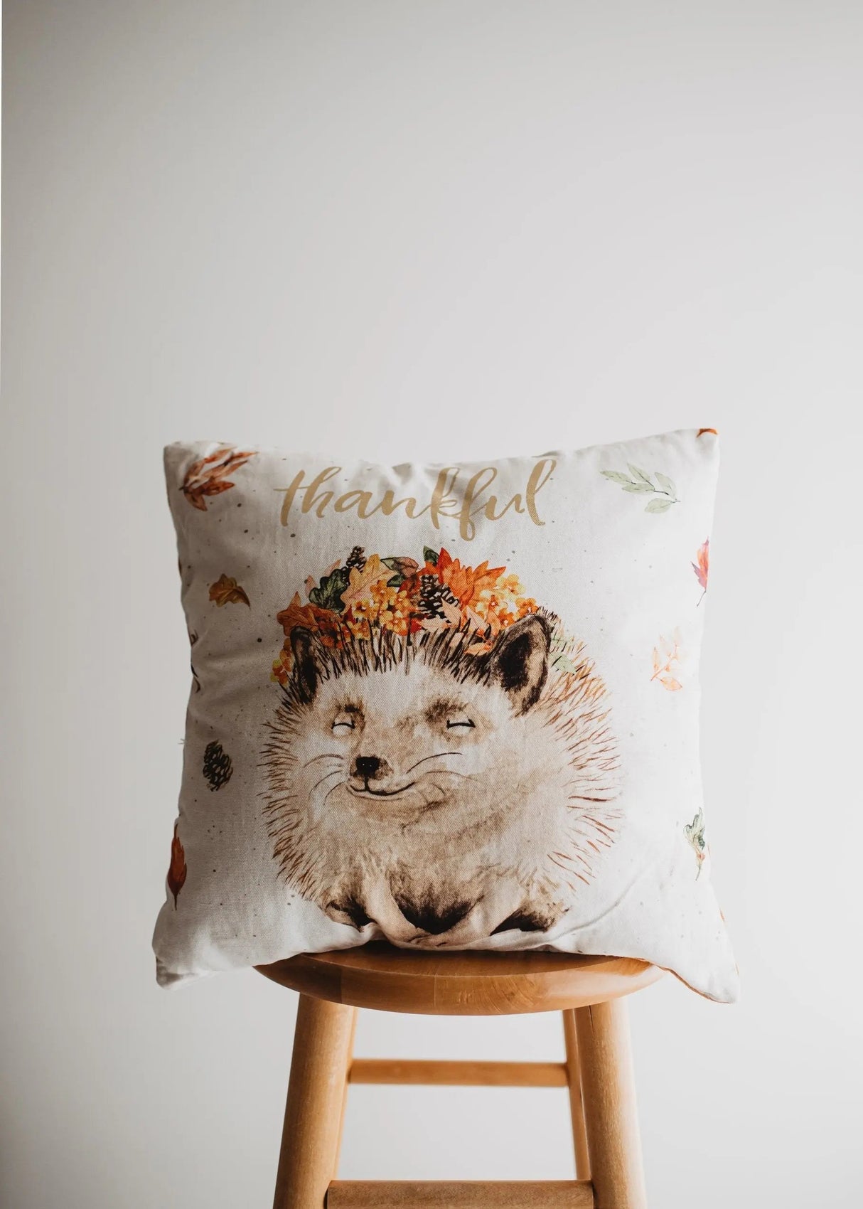 Thankful Hedgehog Pillow Cover | 16x16 Throw Pillow Thanksgiving Décor | Farmhouse Pillows | Country Decor | Fall Throw Pillows | Gift by UniikPillows