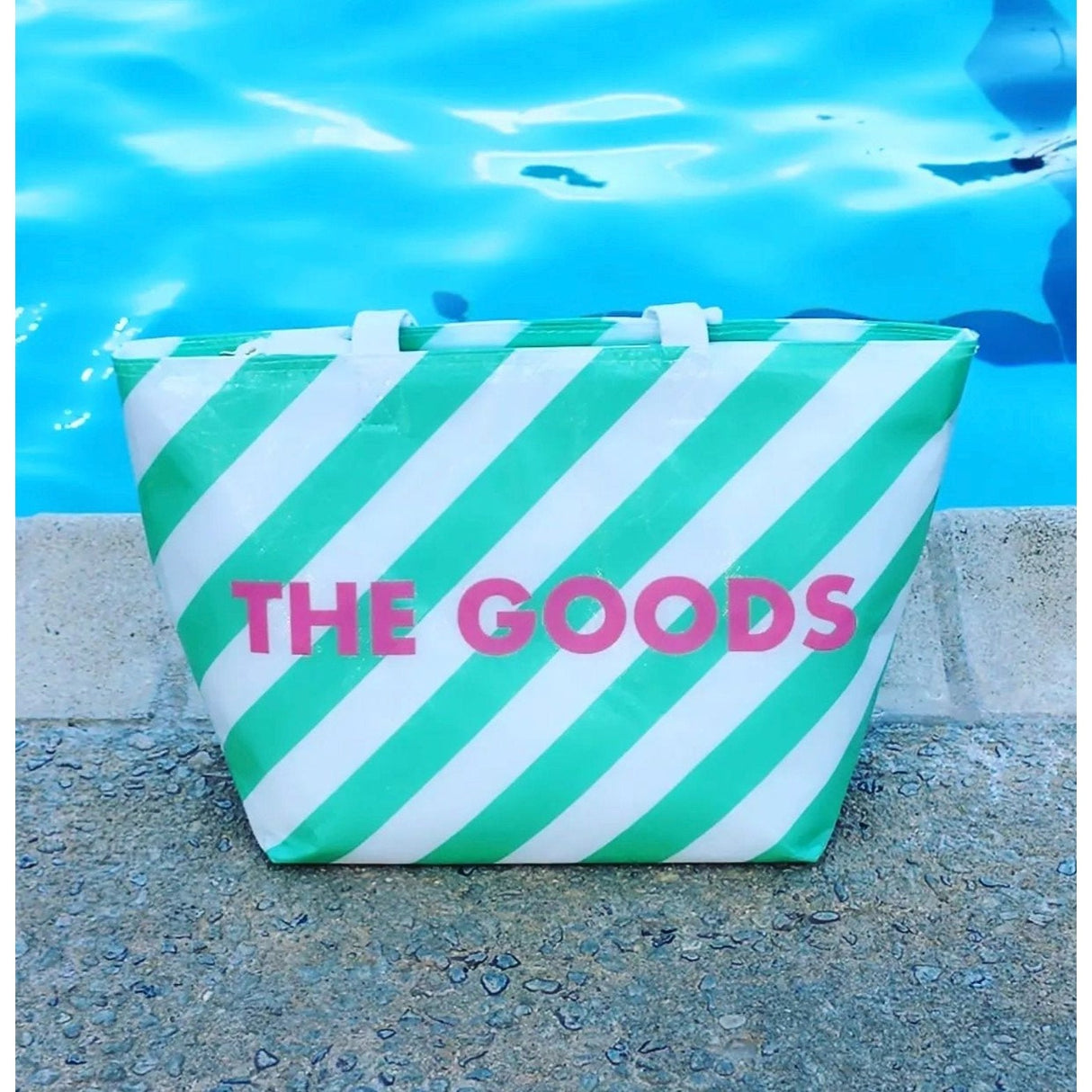 The Goods Cooler Insulated Tote Bag in Green and White Stripes | Soft Flexible Cooler by The Bullish Store