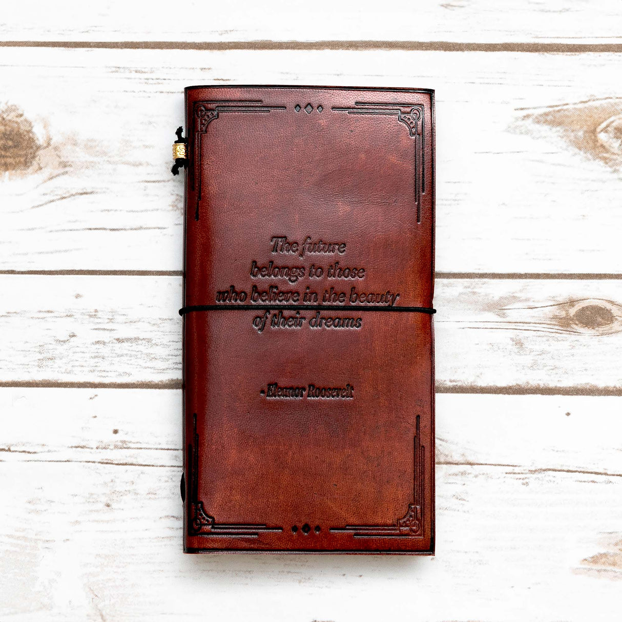 The Future Belongs Eleanor Roosevelt Quote Leather Journal - 8x6 Size by Soothi