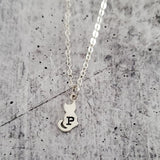 Tiny Cat Silver Initial Necklace by Salt and Sparkle