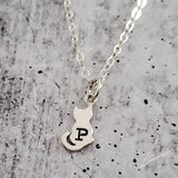 Tiny Cat Silver Initial Necklace by Salt and Sparkle