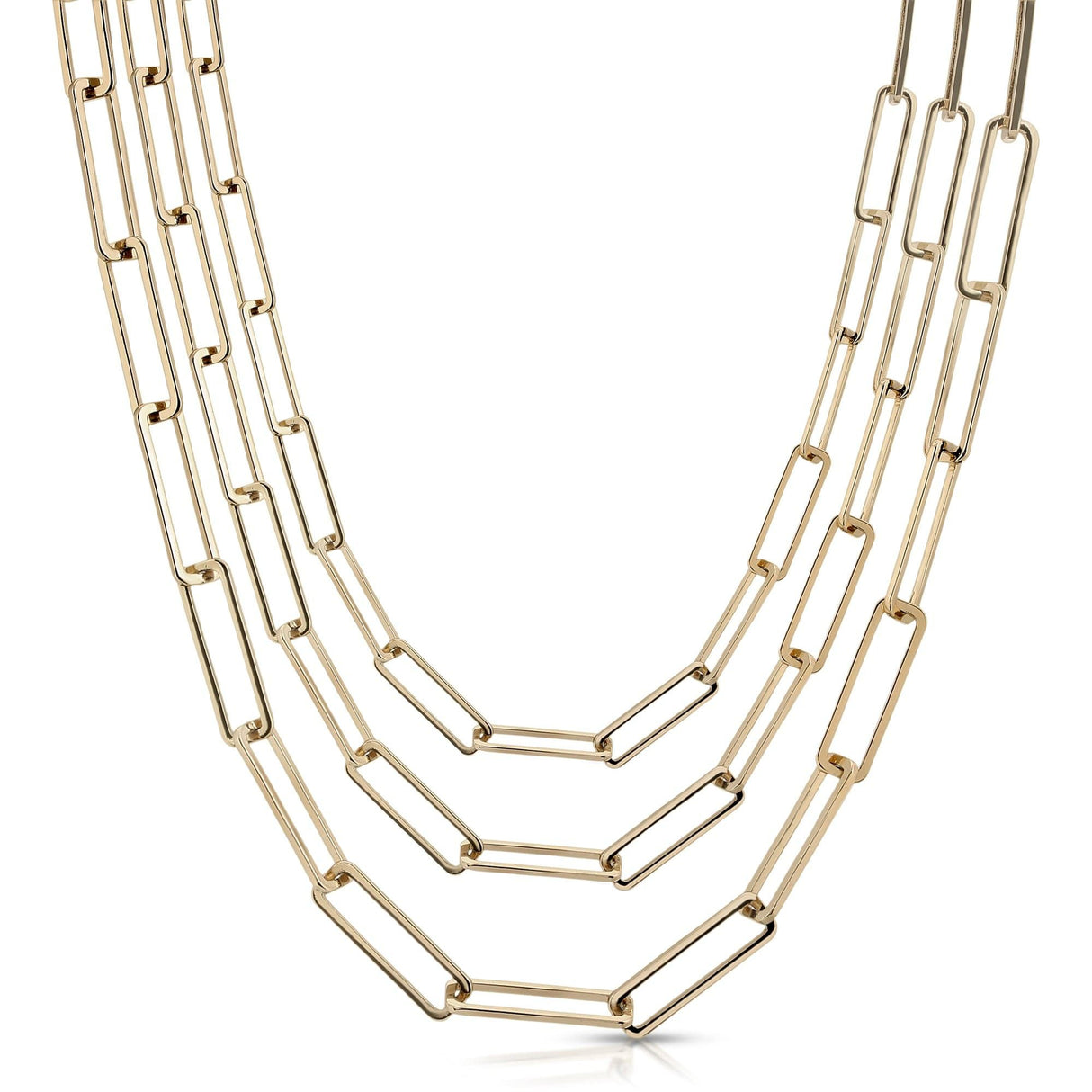 Triple Large Rectangle Link Chain Necklace by eklexic jewelry