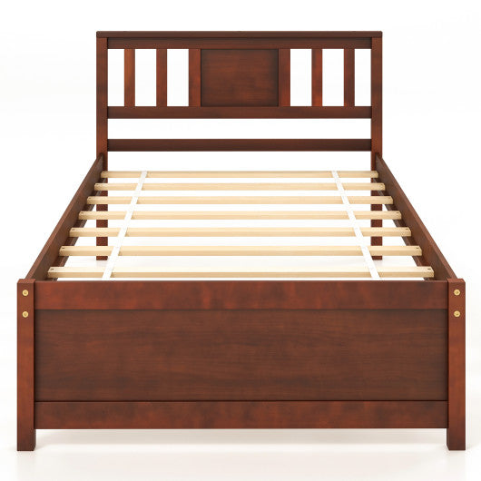 Wooden Platform Bed with Headboard and Slat Support-Twin Size