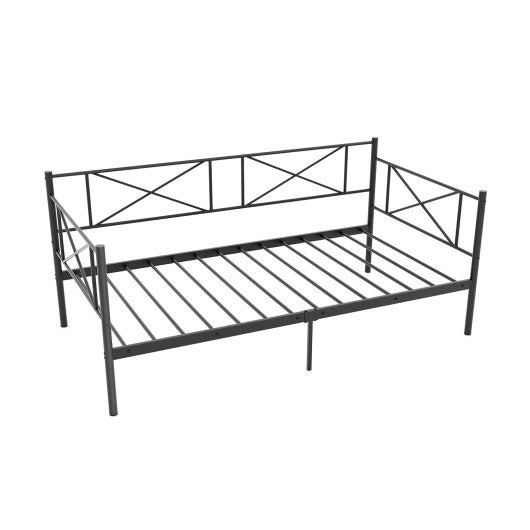 Twin Size Platform Bed with Heavy-duty Metal Slat Support-Black