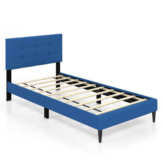 Twin Size Upholstered Platform Bed with Button Tufted Headboard-Blue