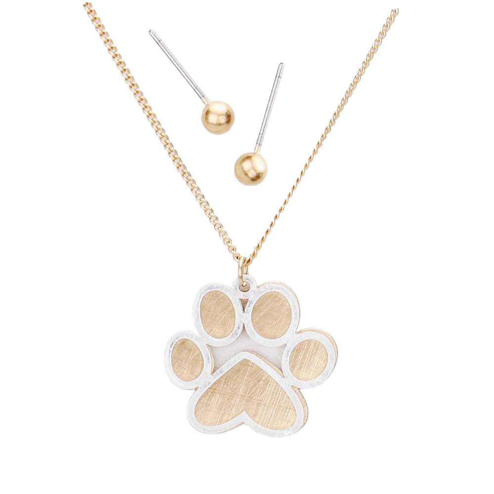 Two Tone Brass Metal Paw Pendant Necklace by Madeline Love