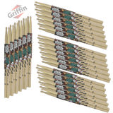 GRIFFIN Attack Zzzap Drum Sticks - 24 Pairs of Select Elite Maple Wood Size 5A - Drummers Percussion Classic Pure Grit Uncoated, Raw Wood Drumming Sticks - Premium Balanced, Level and Straight by GeekStands.com