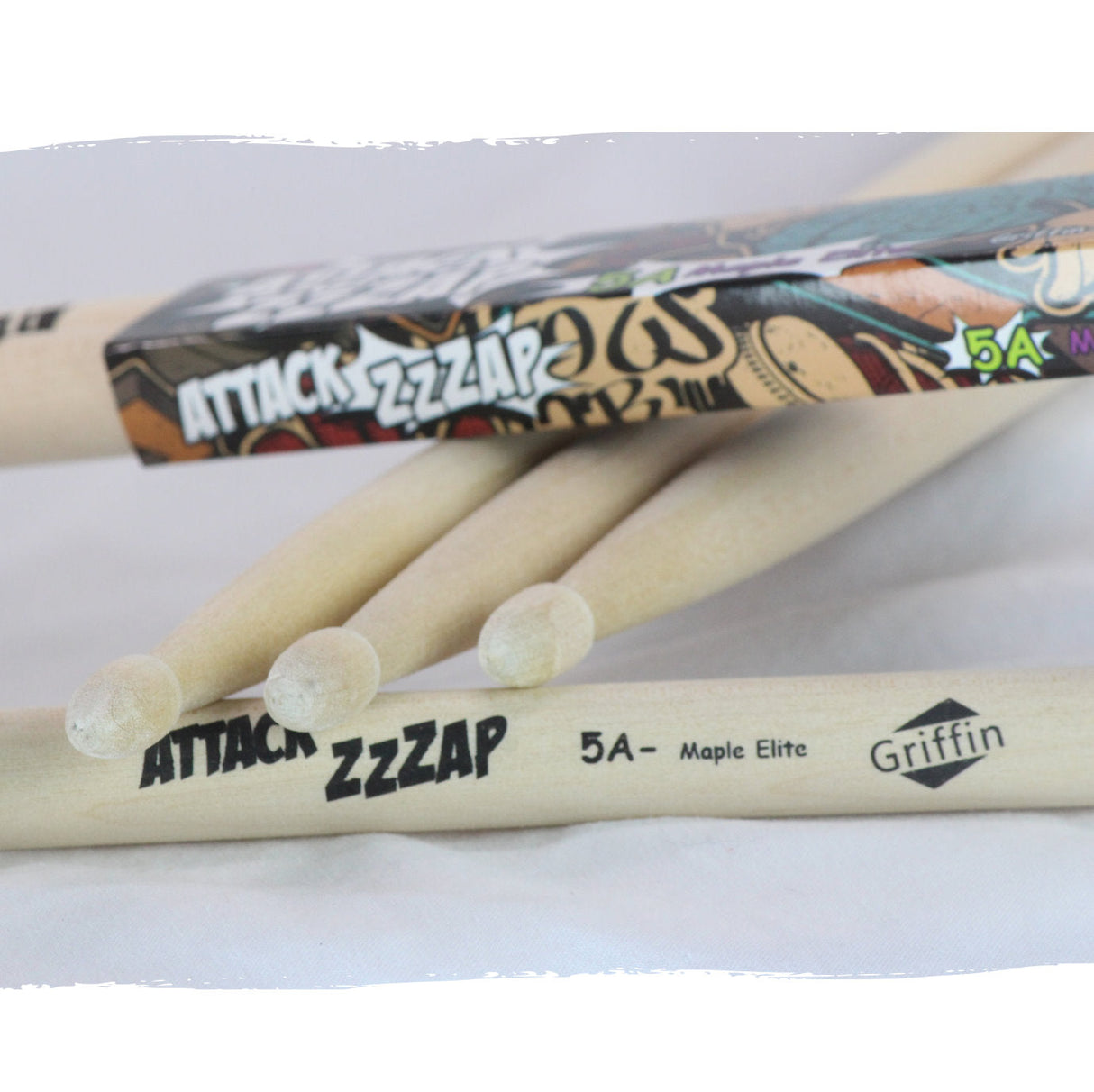 12 Pairs of Select Elite Maple Wood Drum Sticks by GRIFFIN Attack Zzzap - Size 5A Premium Balanced, Level and Straight - Drummers Percussion Classic Pure Grit Uncoated, Raw Wood Drumming Sticks by GeekStands.com