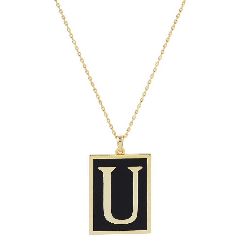 Gold Dipped Enamel Rectangle Monogram Pendant Necklace by Madeline Love