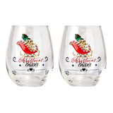 Crystal Christmas Santa's Sleigh Wine & Water Glasses - Set of 2, 17.5oz - Xmas Diamond Merry Christmas Santa Holiday Festive Theme Stemless Glass - New Year Holiday Gifts for Men Women Friend Family by The Wine Savant