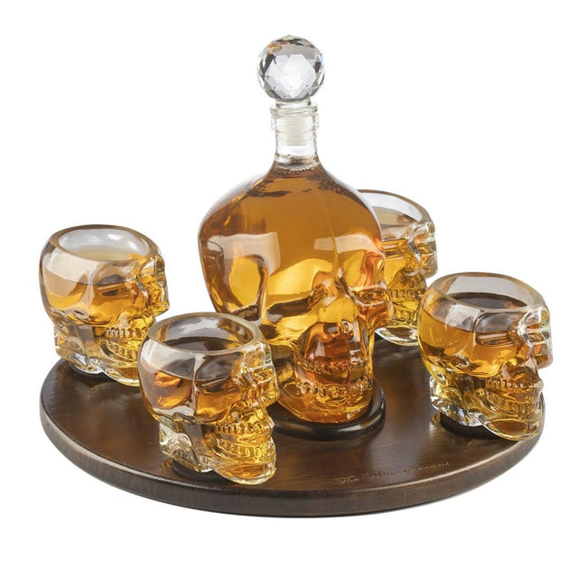 Skull Decanter Large Set with 4 Skull Shot Glasses by The Wine Savant - Vysn