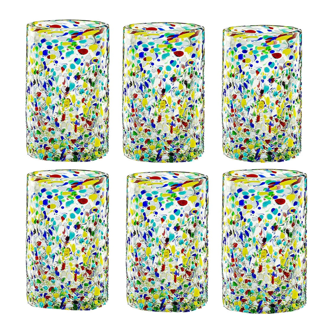 Hand Blown Mexican Drinking Glasses – Set of 6 Confetti Rock Design Glasses by The Wine Savant (Confetti) by The Wine Savant