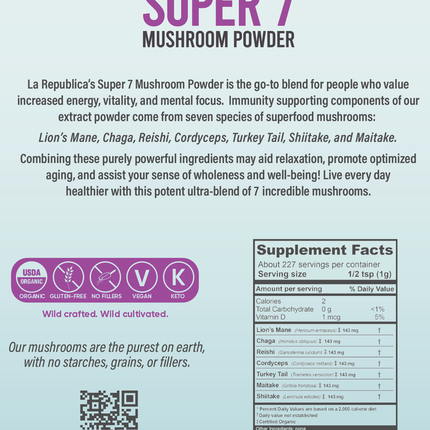 Super 7 Mushroom Extract Powder (8 oz) by La Republica Superfoods