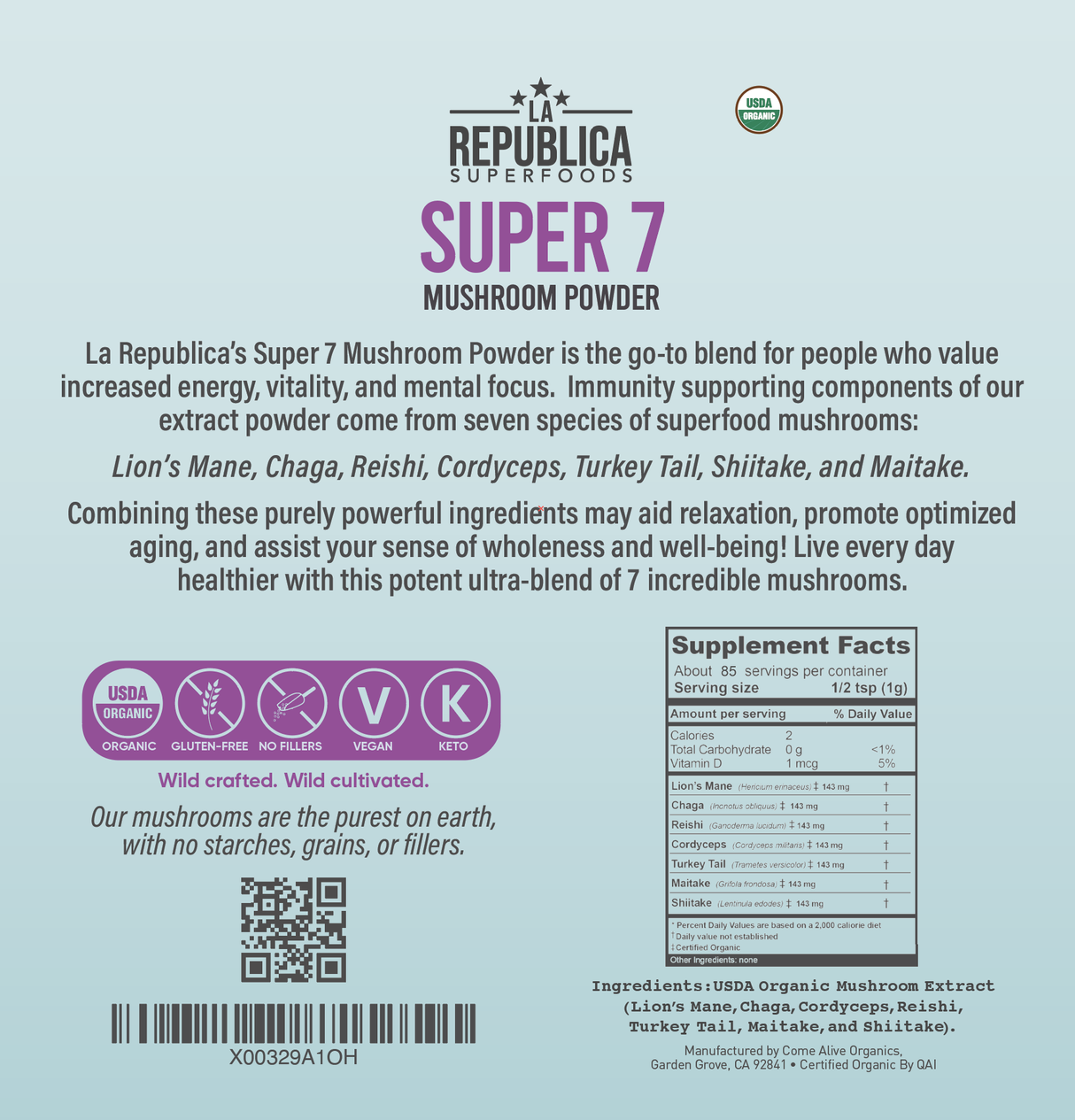 Super 7 Mushroom Extract Powder (3 oz) by La Republica Superfoods