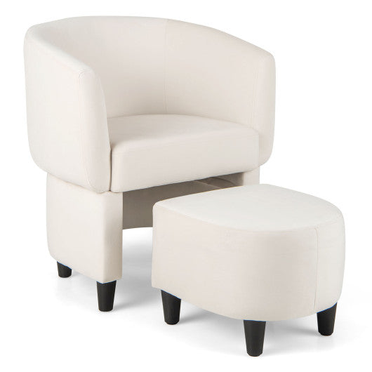 Upholstered Velvet Barrel Chair with Ottoman-Beige