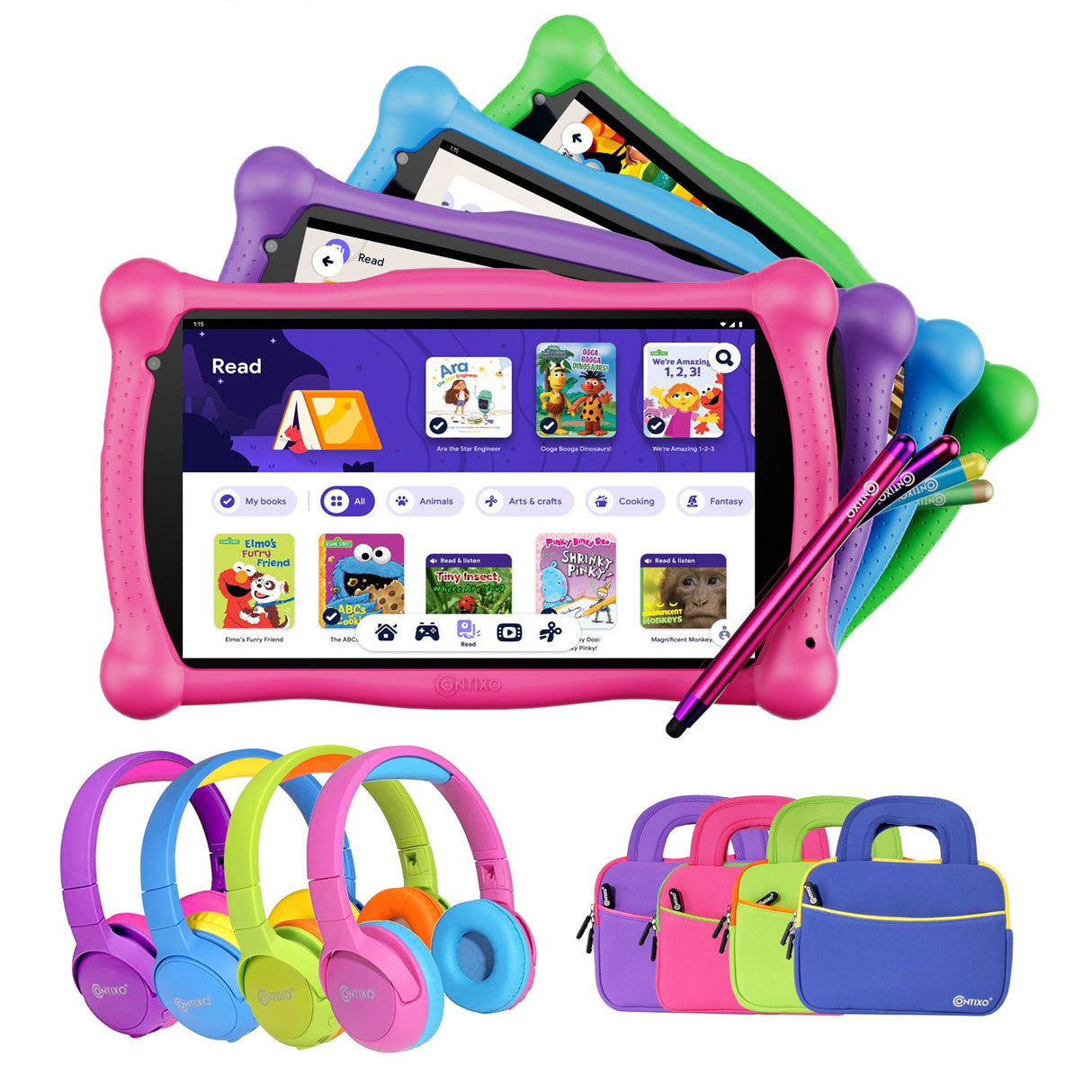 Contixo V10 7" Kids Tablet, Bluetooth Headphones, Tablet Bag, & Stylus Bundle by Contixo