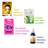 Ultimate Skincare Bundle: Vitamin C Serum (3 fl. oz), Wrinkle Care Eye Gel Patches, Hydrating Lip Masks (Pack of 6), and Micro Needle Derma Roller 0.5 mm by Pursonic