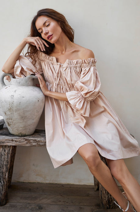 Vacay Off Shoulder Cotton Mini Dress by ELF