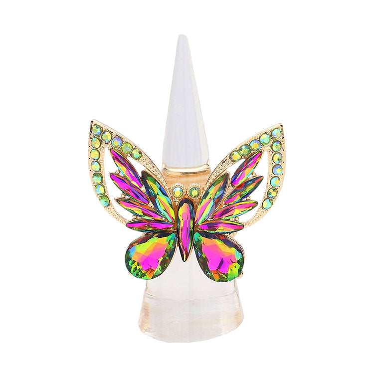 Multi Stone Embellished Butterfly Stretch Ring by Madeline Love