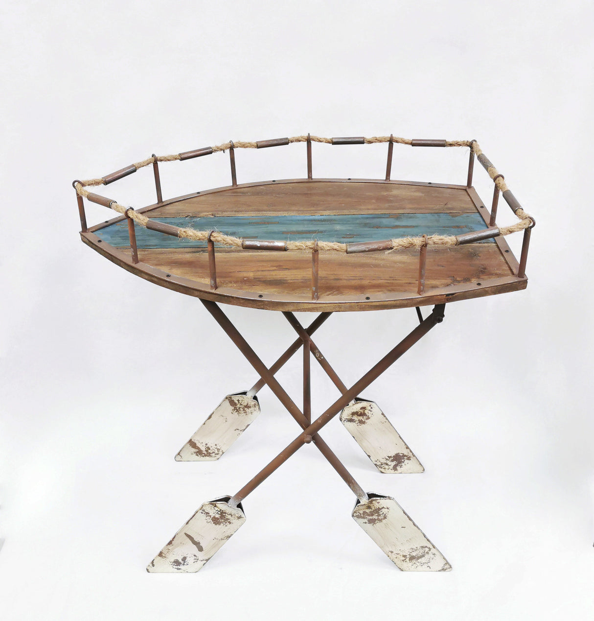 Rusty wood Boat shaped console table by Peterson Housewares & Artwares