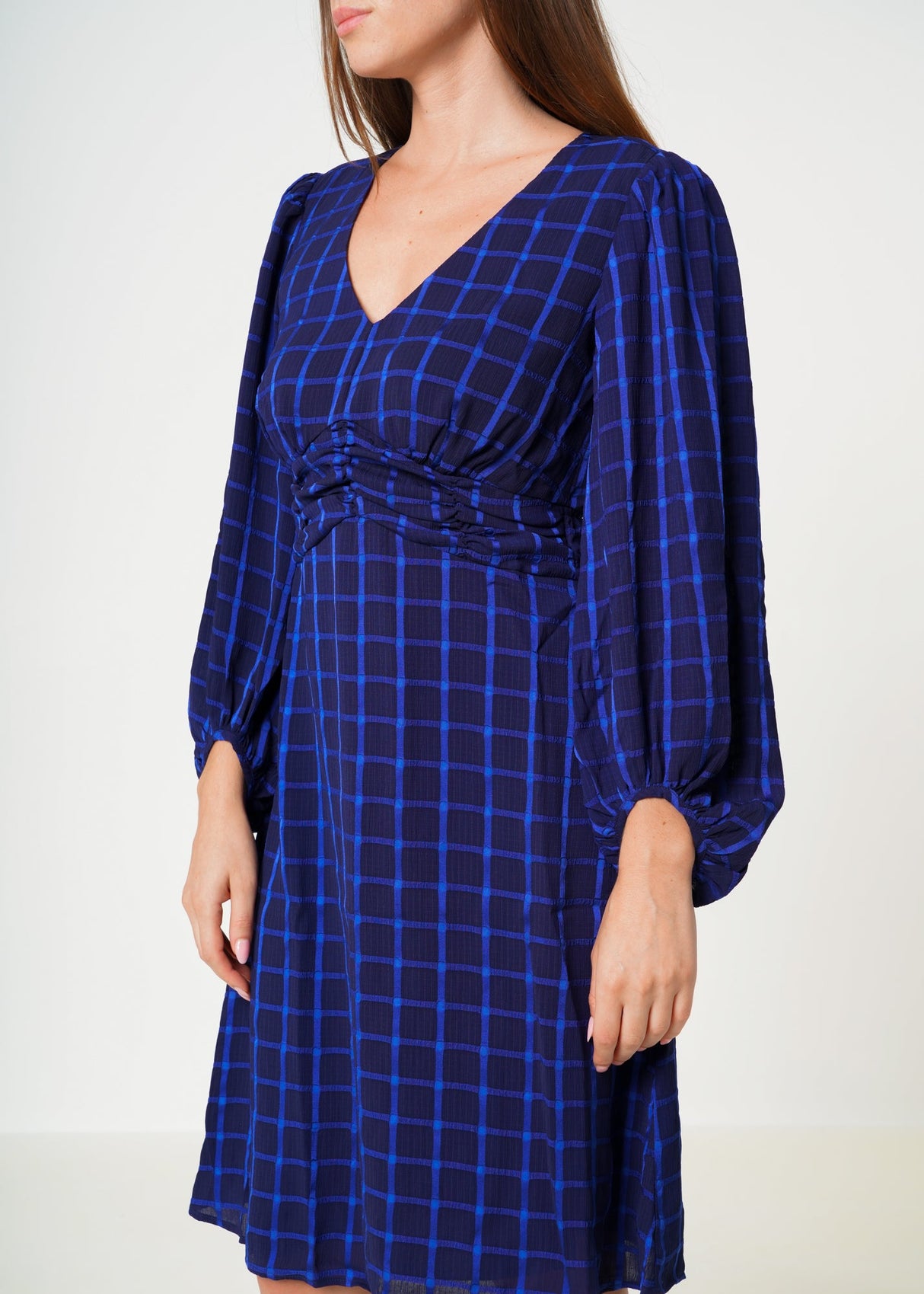 V-neck Checkered Dress in Night Plaid by Shop at Konus