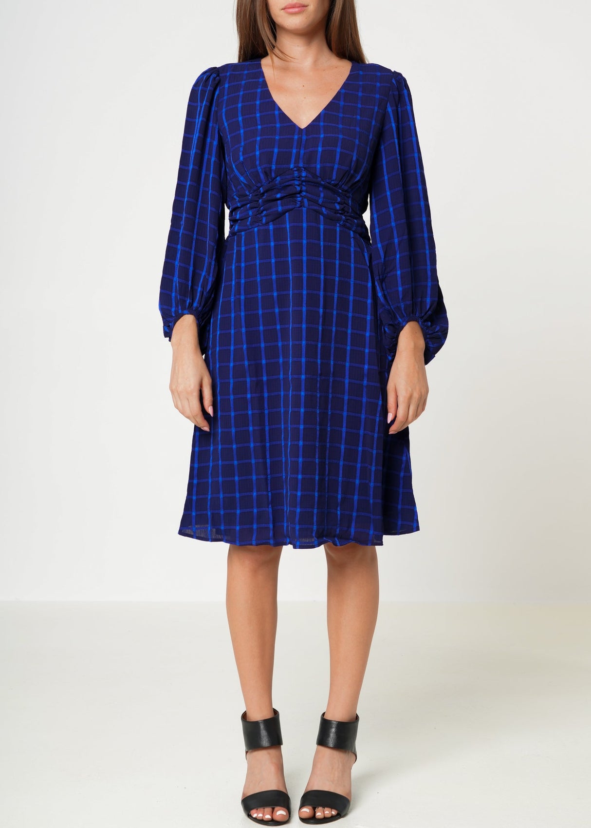 V-neck Checkered Dress in Night Plaid by Shop at Konus