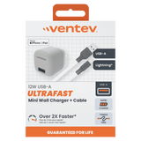 Ventev 12W USB A Wall Charger and USB A to Apple Lightning Cable 3.3ft Gray by Ventev