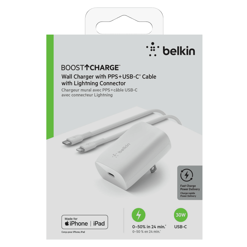 Belkin USB C PPS Wall Charger 30W with Type C to Lighting Cable 1m by Belkin