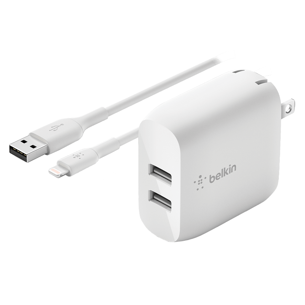 Belkin Dual Port USB A 24W Wall Charger with Apple Lightning Cable 3ft by Belkin