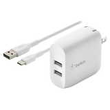 Belkin Dual Port USB A 24W Wall Charger with USB A to USB C Cable 3ft by Belkin