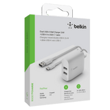 Belkin Dual Port USB A 24W Wall Charger with USB A to USB C Cable 3ft by Belkin