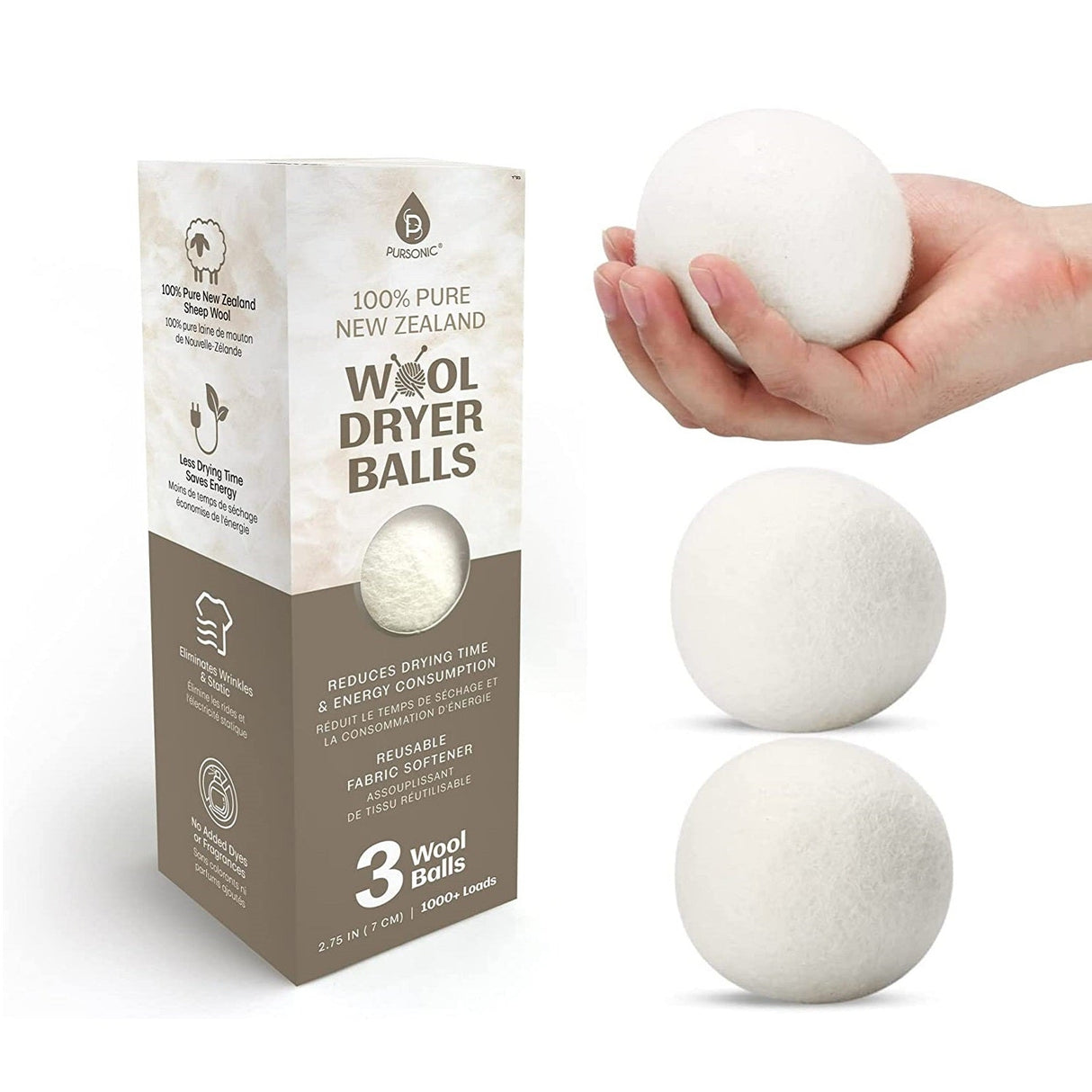 100% Pure New Zealand Wool Dryer Balls by Pursonic