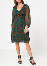 Women's V-neck Midi Dress in Leopard Hunt by Shop at Konus