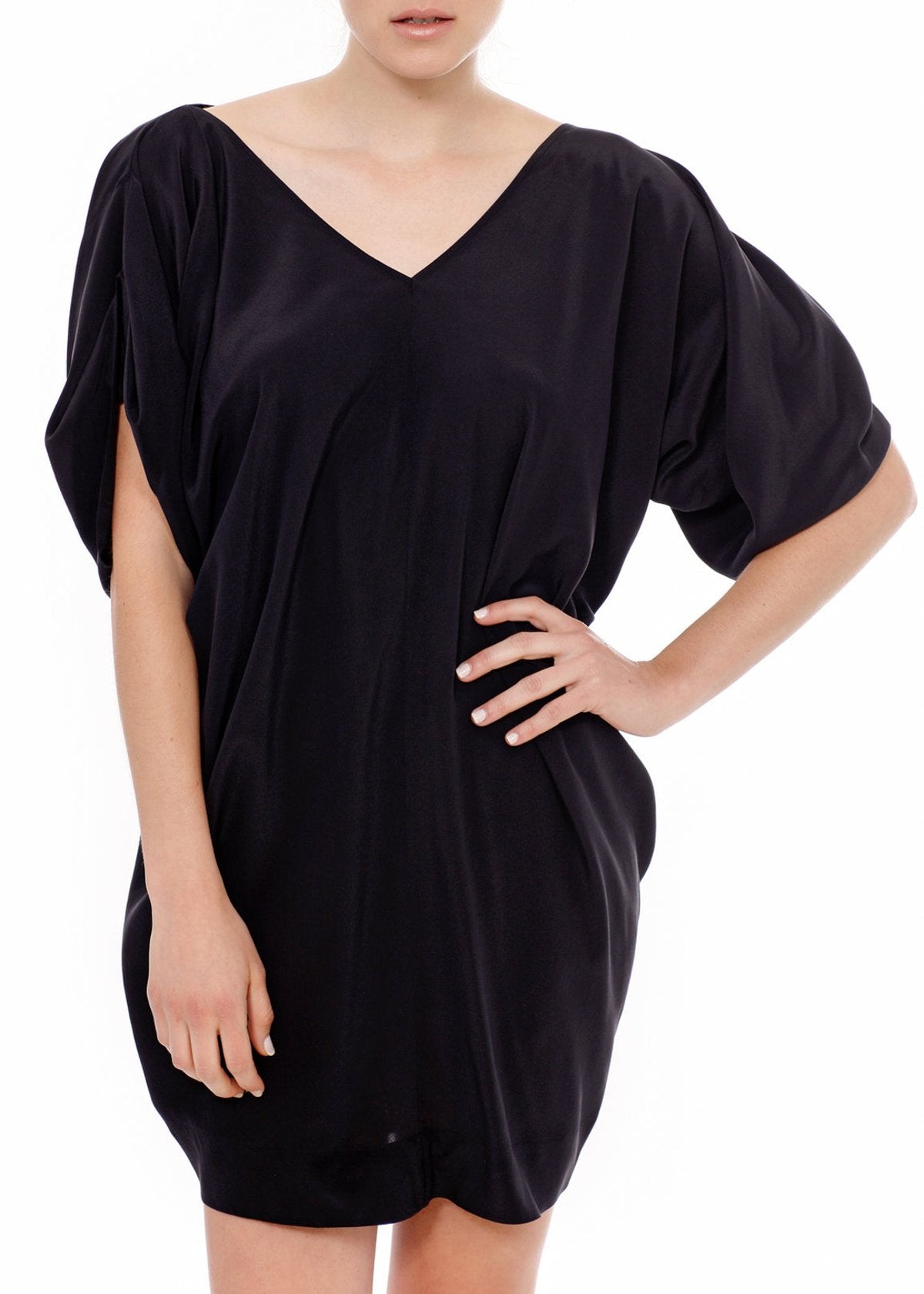 Women's 100% Silk Wide V Neck Dress by Shop at Konus