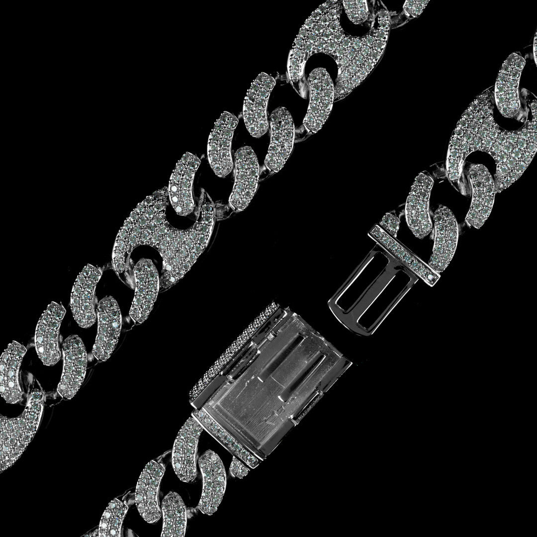 15mm/19mm Diamond Mariner Cuban Chain in White Gold by Custom Gold Grillz