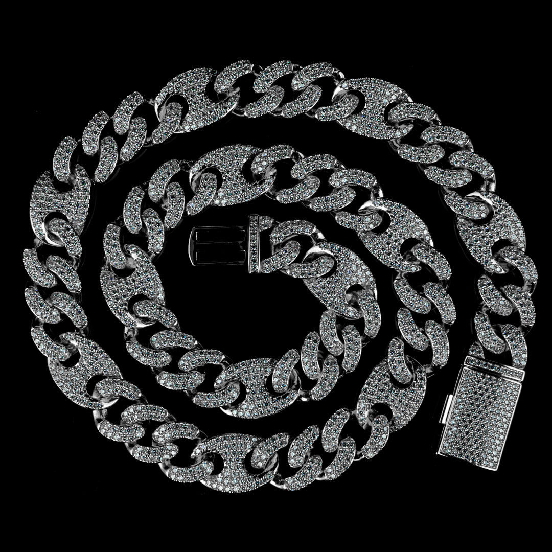 15mm/19mm Diamond Mariner Cuban Chain in Solid Sterling Silver by Custom Gold Grillz