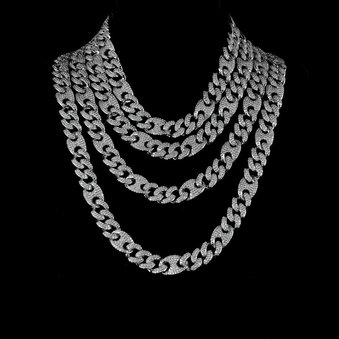 15mm/19mm Diamond Mariner Cuban Chain in White Gold by Custom Gold Grillz