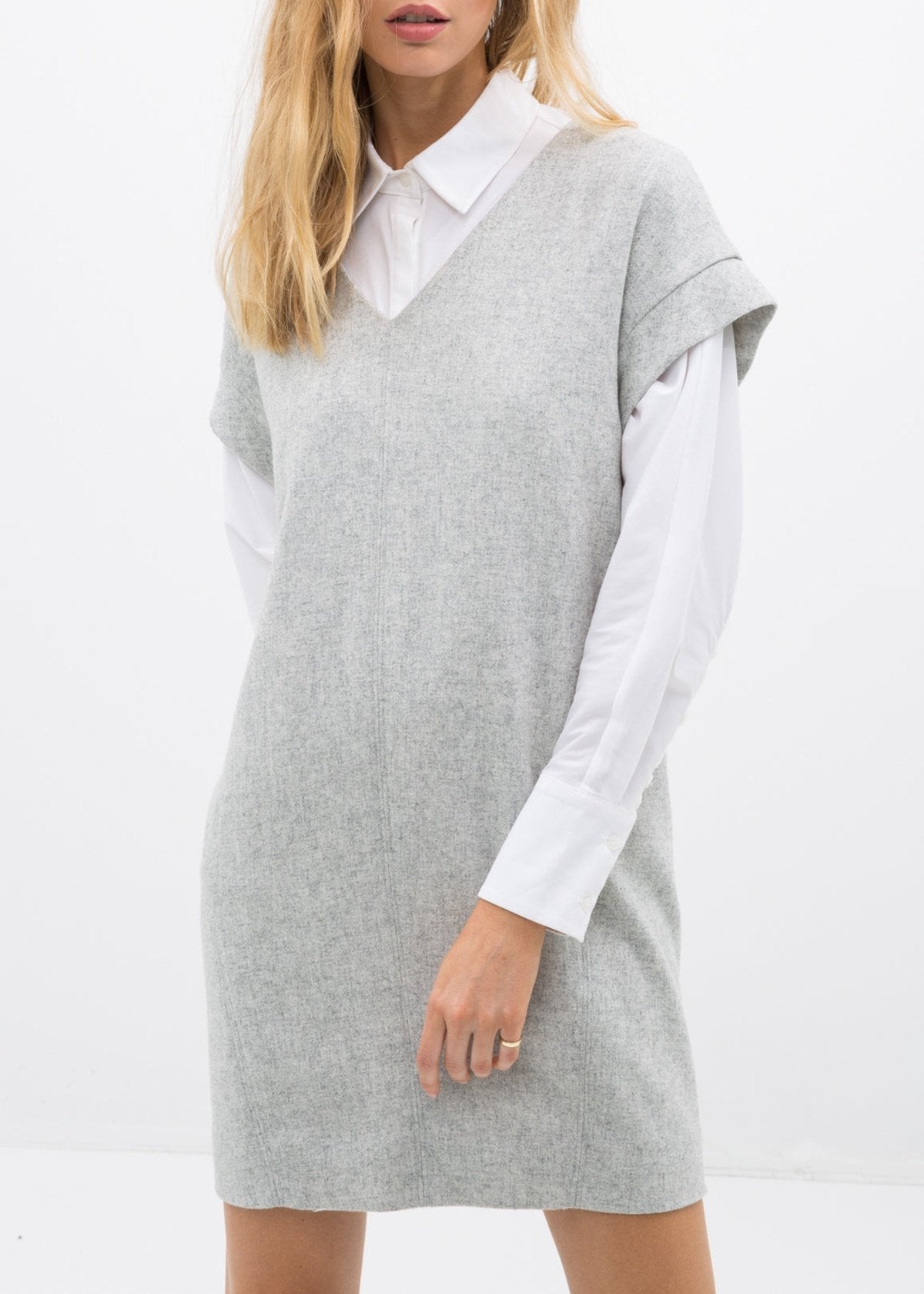 Women's Casual Heather Grey V-Neck Dress by Shop at Konus