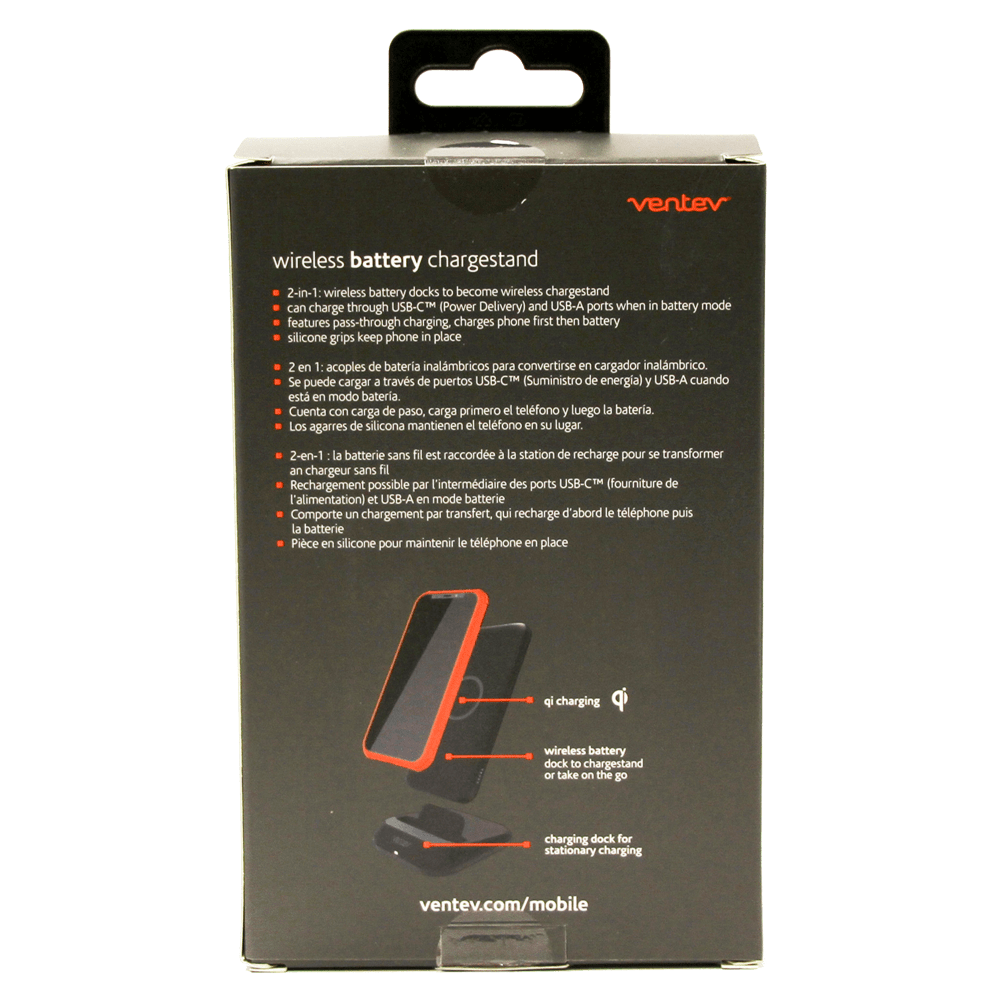 Ventev wireless battery charge stand 10W 10,000 mAh Black by Ventev