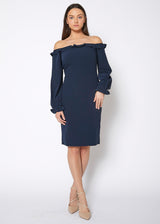 Women's Off Shoulder Bodycon Dress In Navy by Shop at Konus